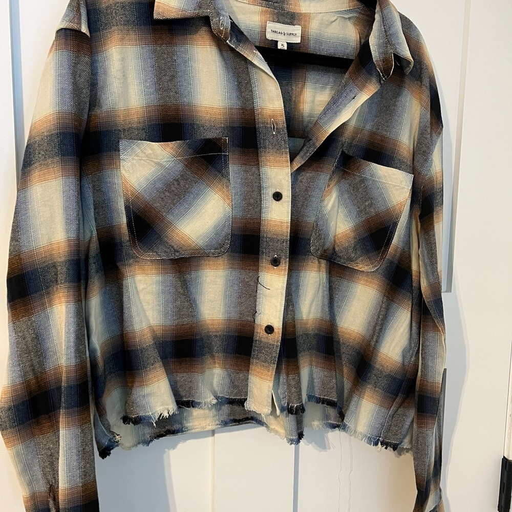 Plaid Button-Up Cropped Shirt